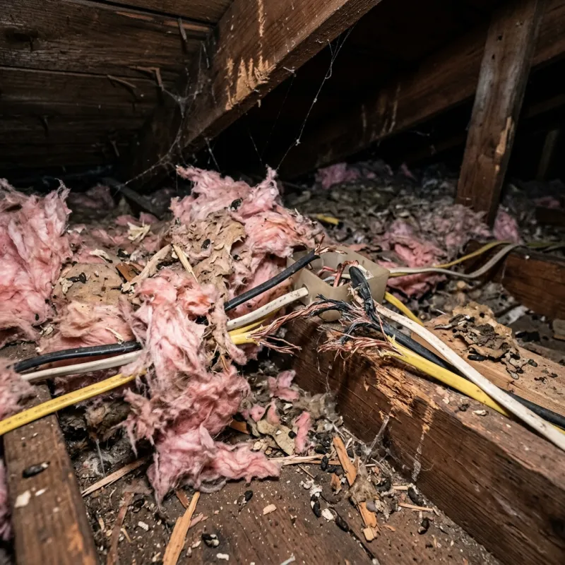 Contaminated ceiling insulation being assessed in a Cardinia roof space