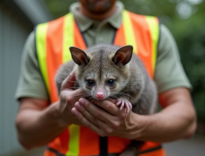 Animal handler safely recovering a deceased possum in Cardinia