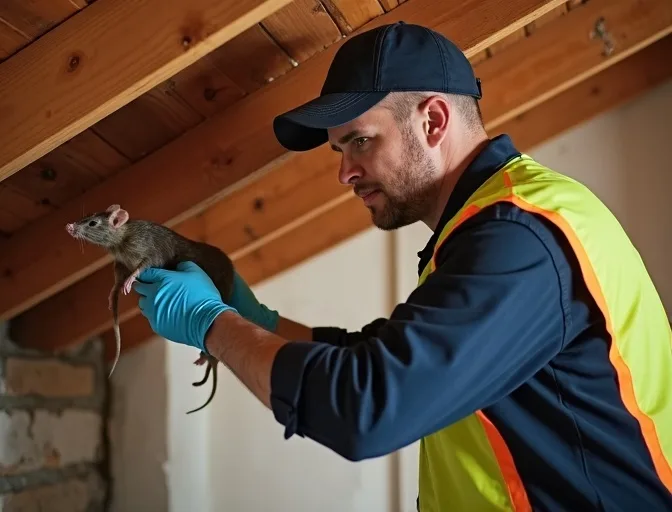 Technician inspecting a roof cavity for a dead rat in Cardinia